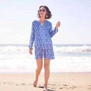 RockFlowerPaper Palm Bunch Navy Pintuck Beach Cover Up